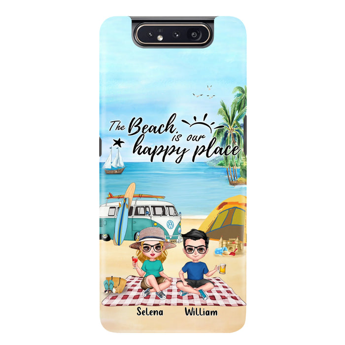 Custom Personalized Summer Beach Picnic Camping Phone Case - Upto 5 People - Gift Idea For Camping Couple/ Friends - The Beach Is Our Happy Place - Case For iPhone And Samsung