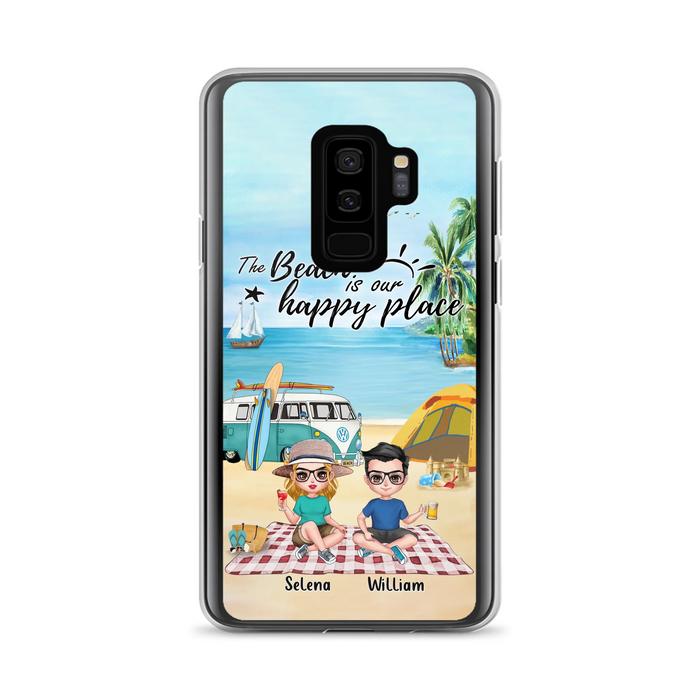 Custom Personalized Summer Beach Picnic Camping Phone Case - Upto 5 People - Gift Idea For Camping Couple/ Friends - The Beach Is Our Happy Place - Case For iPhone And Samsung