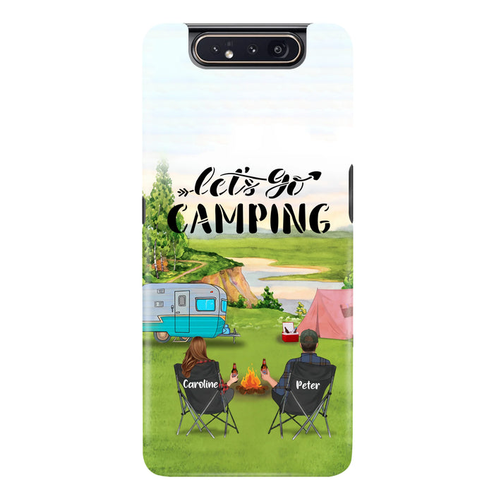 Custom Personalized Camping Phone Case - Couple With Upto 3 Kids And 4 Pets - Gift Idea For Camping Lover - Let's Go Camping - Case For iPhone And Samsung