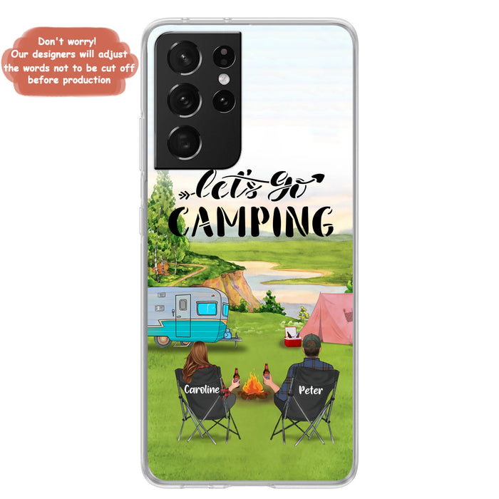 Custom Personalized Camping Phone Case - Couple With Upto 3 Kids And 4 Pets - Gift Idea For Camping Lover - Let's Go Camping - Case For iPhone And Samsung