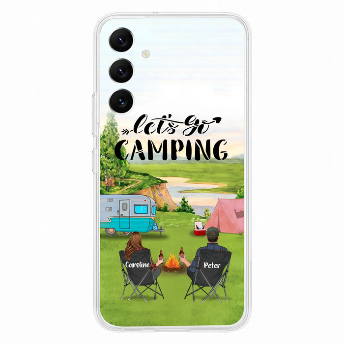 Custom Personalized Camping Phone Case - Couple With Upto 3 Kids And 4 Pets - Gift Idea For Camping Lover - Let's Go Camping - Case For iPhone And Samsung