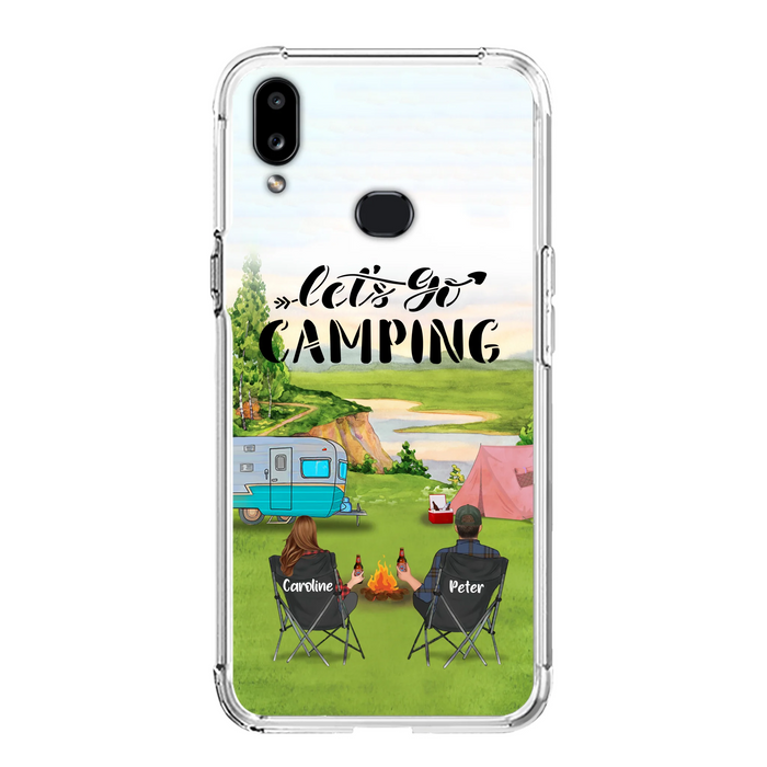 Custom Personalized Camping Phone Case - Couple With Upto 3 Kids And 4 Pets - Gift Idea For Camping Lover - Let's Go Camping - Case For iPhone And Samsung