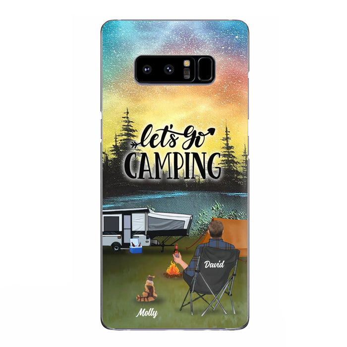 Custom Personalized Night Camping Phone Case - Solo/ Couple With Upto 6 Pets - Gift For Camping Lover - Let's Go Camping - Case For iPhone And Samsung