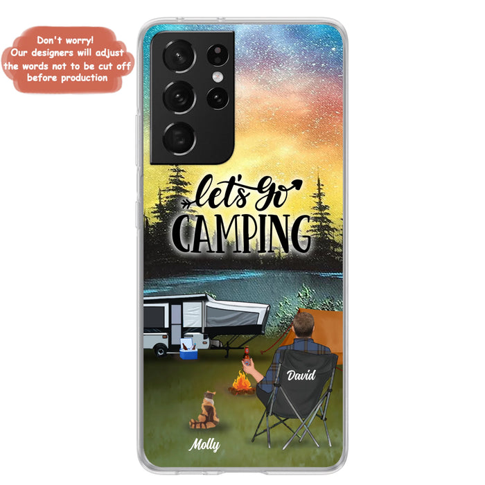 Custom Personalized Night Camping Phone Case - Solo/ Couple With Upto 6 Pets - Gift For Camping Lover - Let's Go Camping - Case For iPhone And Samsung