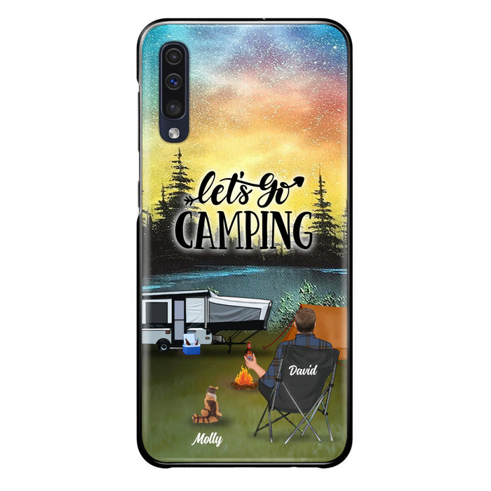 Custom Personalized Night Camping Phone Case - Solo/ Couple With Upto 6 Pets - Gift For Camping Lover - Let's Go Camping - Case For iPhone And Samsung