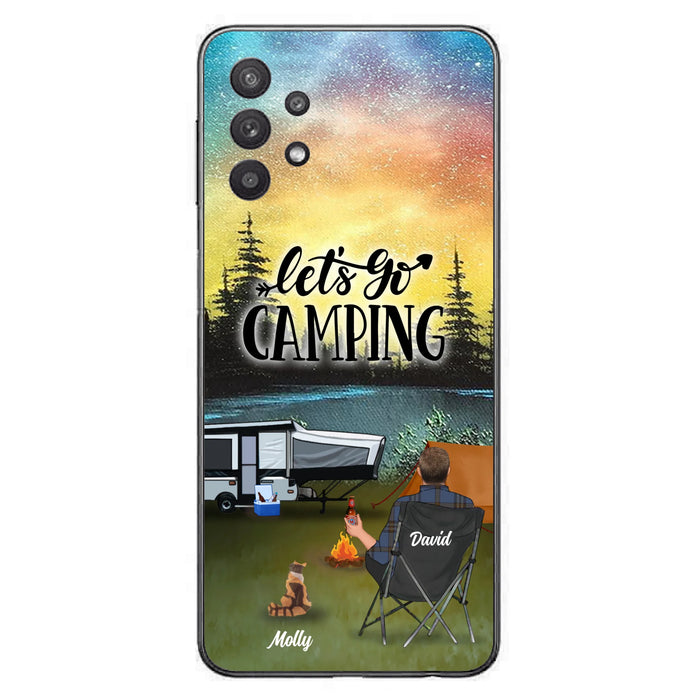 Custom Personalized Night Camping Phone Case - Solo/ Couple With Upto 6 Pets - Gift For Camping Lover - Let's Go Camping - Case For iPhone And Samsung