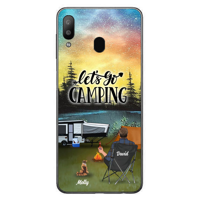 Custom Personalized Night Camping Phone Case - Solo/ Couple With Upto 6 Pets - Gift For Camping Lover - Let's Go Camping - Case For iPhone And Samsung