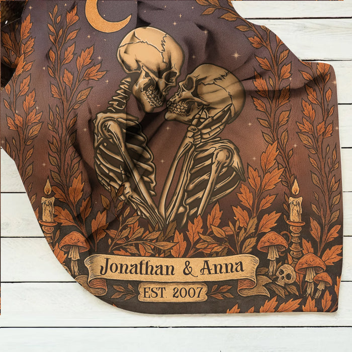 Personalized Skeleton Couple Cottage Quilt/Fleece Throw Blanket - Gift Idea For Couple - Til' Death Do Us Part