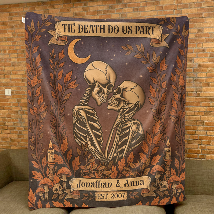 Personalized Skeleton Couple Cottage Quilt/Fleece Throw Blanket - Gift Idea For Couple - Til' Death Do Us Part