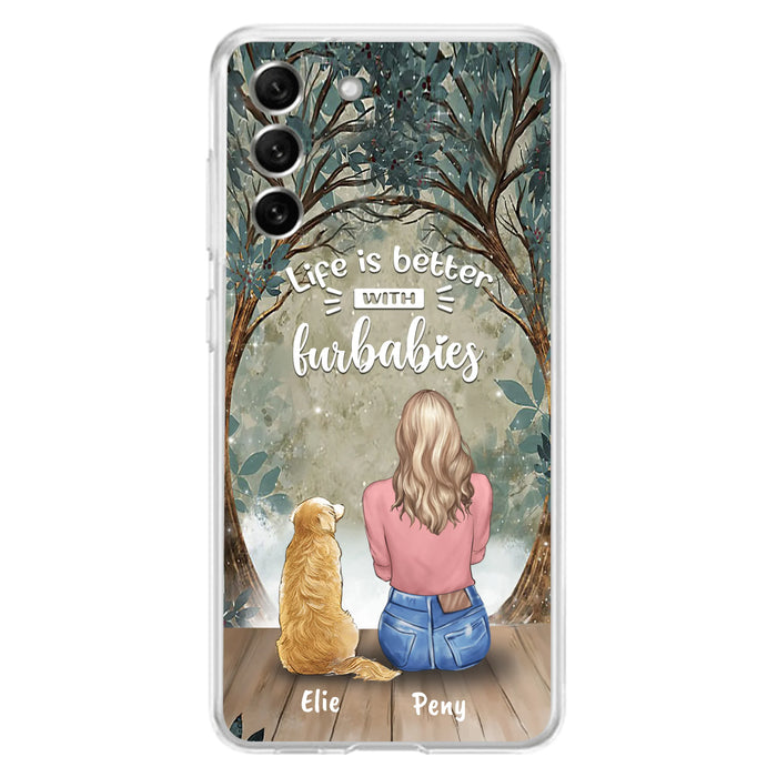 Custom Personalized Pet Mom Phone Case - Girl With Upto 5 Pets - Life Is Better With Furbabies -Phone Case For iPhone And Samsung