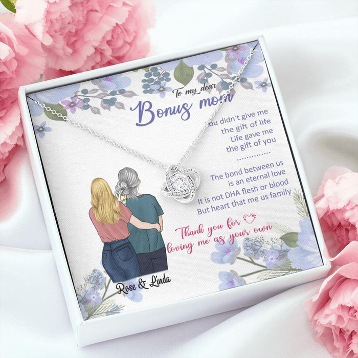 Personalized Message Card Love Knot Necklace Jewelry - Best Gift For Mother's Day - To My Bonus Mom