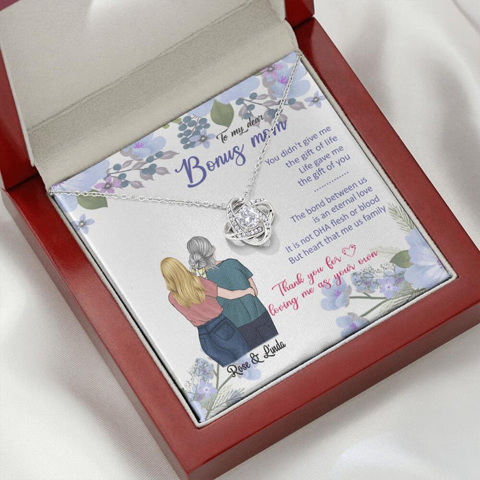 Personalized Message Card Love Knot Necklace Jewelry - Best Gift For Mother's Day - To My Bonus Mom