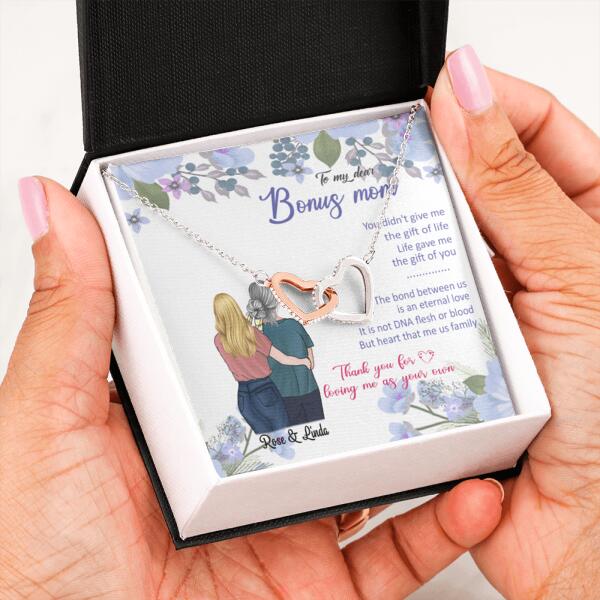 Personalized Message Card Interlocking Heart Necklace Jewelry - Best Gift For Mother's Day - To My Bonus Mom