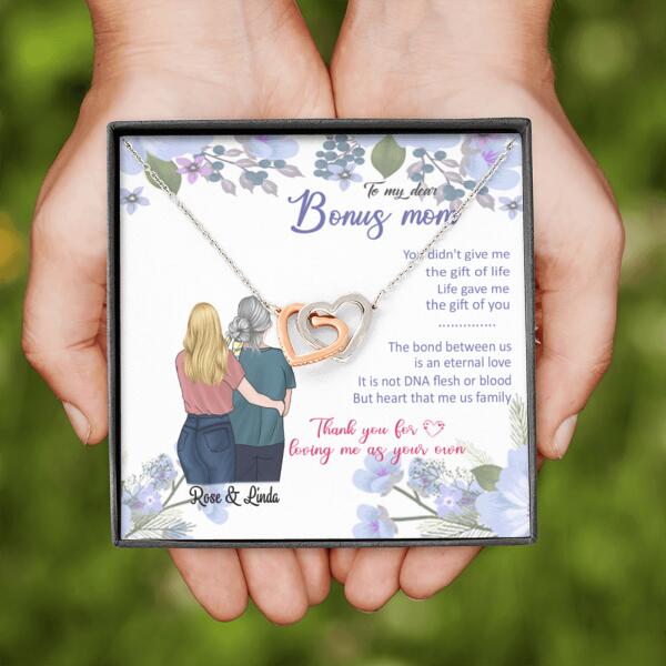 Personalized Message Card Interlocking Heart Necklace Jewelry - Best Gift For Mother's Day - To My Bonus Mom
