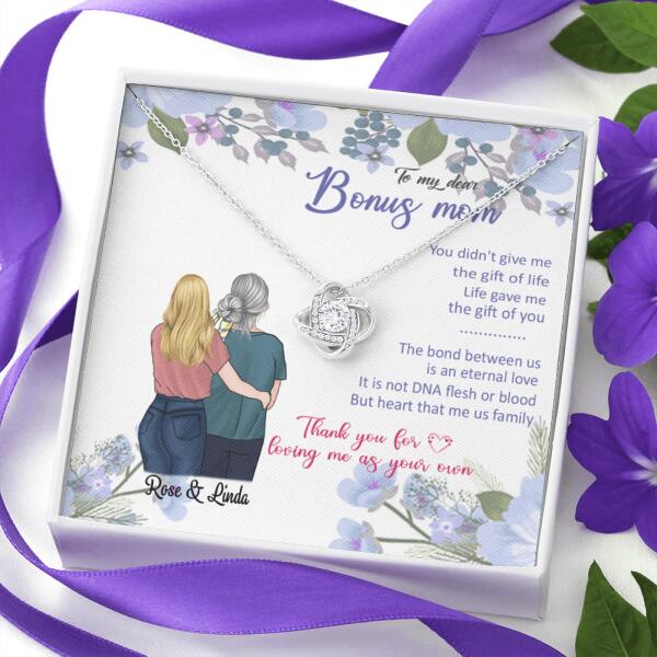 Personalized Message Card Love Knot Necklace Jewelry - Best Gift For Mother's Day - To My Bonus Mom