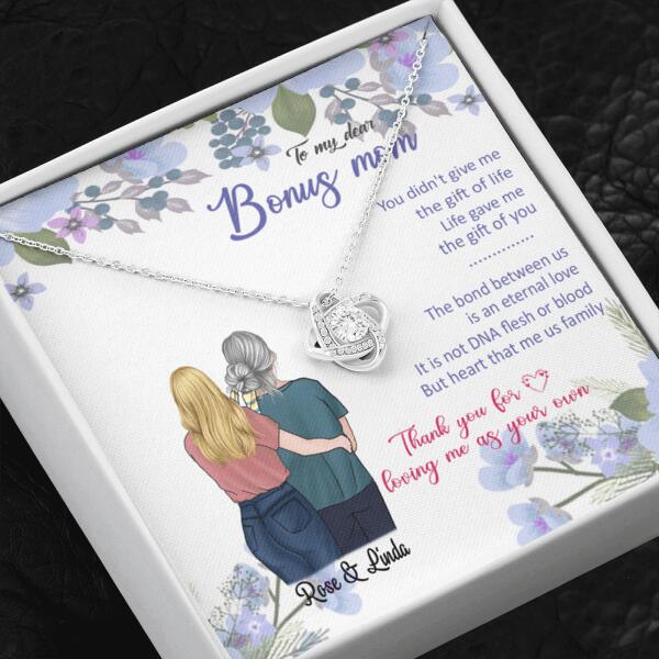 Personalized Message Card Love Knot Necklace Jewelry - Best Gift For Mother's Day - To My Bonus Mom