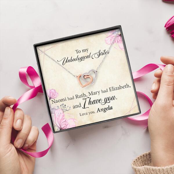 Personalized Interlocking Heart Necklace - Gift Idea For Best Friend - To My Unbiological Sister