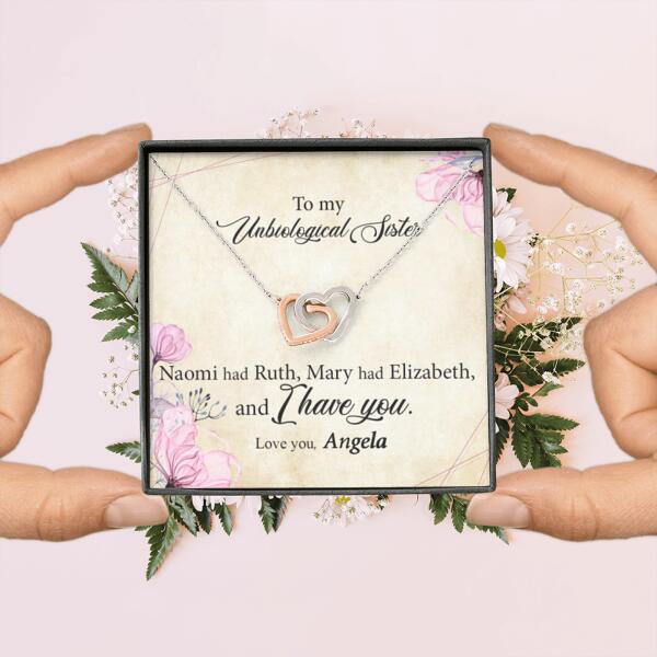 Personalized Interlocking Heart Necklace - Gift Idea For Best Friend - To My Unbiological Sister