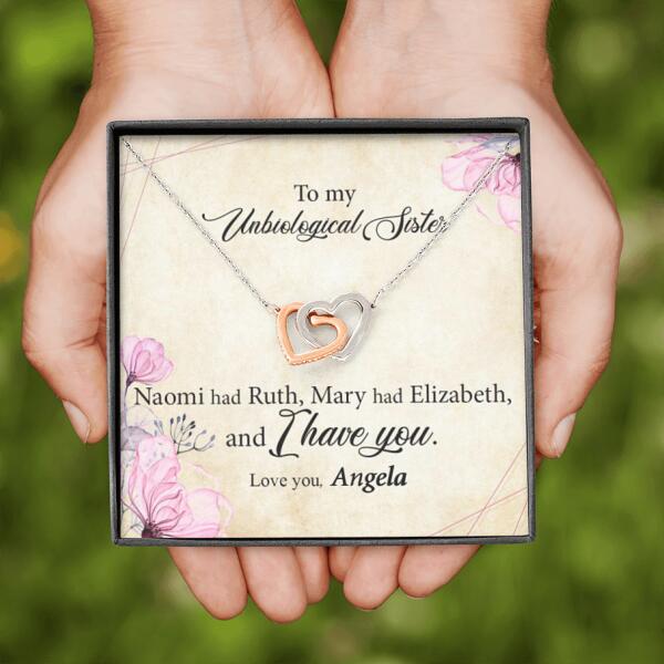 Personalized Interlocking Heart Necklace - Gift Idea For Best Friend - To My Unbiological Sister