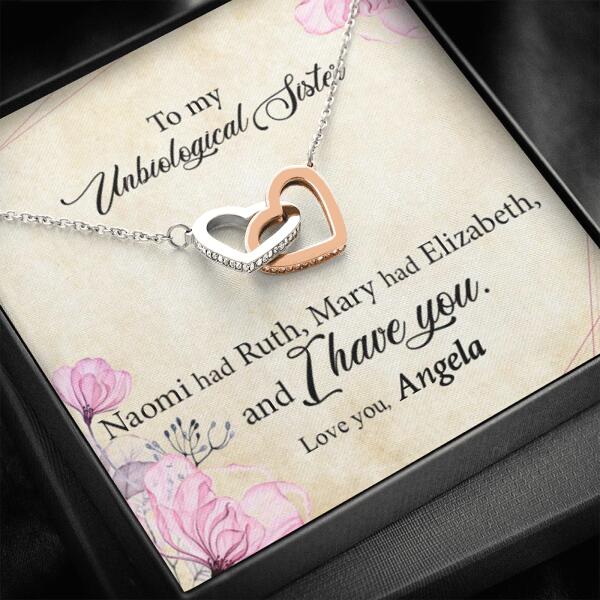 Personalized Interlocking Heart Necklace - Gift Idea For Best Friend - To My Unbiological Sister