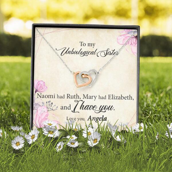 Personalized Interlocking Heart Necklace - Gift Idea For Best Friend - To My Unbiological Sister