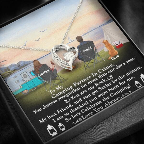 Personalized Camping Couple Forever Love Necklace - Couple With Up to 2 Pets - Gift Idea For Camping Lover - To My Camping Partner In Crime