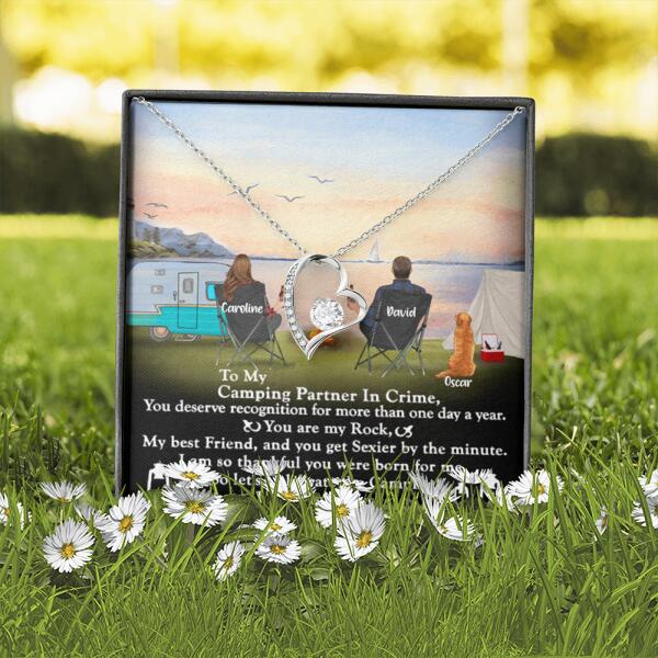 Personalized Camping Couple Forever Love Necklace - Couple With Up to 2 Pets - Gift Idea For Camping Lover - To My Camping Partner In Crime