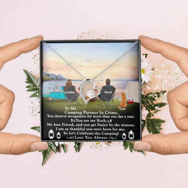 Personalized Camping Couple Forever Love Necklace - Couple With Up to 2 Pets - Gift Idea For Camping Lover - To My Camping Partner In Crime