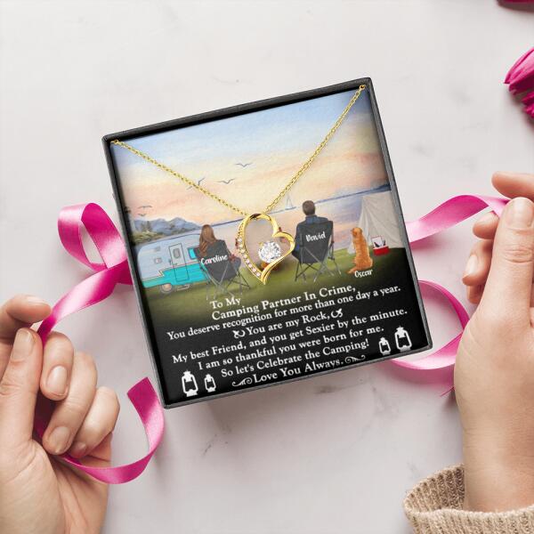 Personalized Camping Couple Forever Love Necklace - Couple With Up to 2 Pets - Gift Idea For Camping Lover - To My Camping Partner In Crime