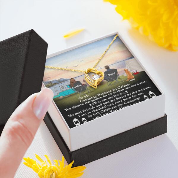 Personalized Camping Couple Forever Love Necklace - Couple With Up to 2 Pets - Gift Idea For Camping Lover - To My Camping Partner In Crime