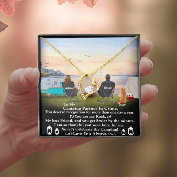 Personalized Camping Couple Forever Love Necklace - Couple With Up to 2 Pets - Gift Idea For Camping Lover - To My Camping Partner In Crime