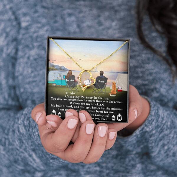 Personalized Camping Couple Forever Love Necklace - Couple With Up to 2 Pets - Gift Idea For Camping Lover - To My Camping Partner In Crime