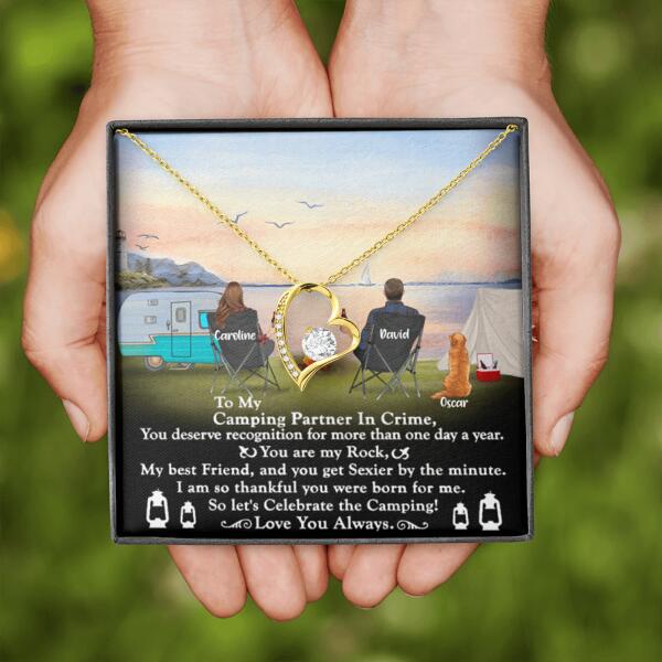 Personalized Camping Couple Forever Love Necklace - Couple With Up to 2 Pets - Gift Idea For Camping Lover - To My Camping Partner In Crime