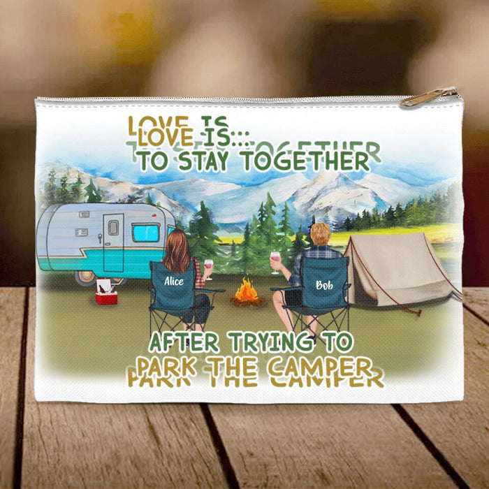 Personalized Camping Accessory Pouch - Gift For Camping Lovers - Couple with Pets and Kids - Love is to stay together