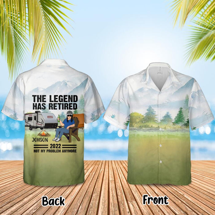 Personalized Camping Retirement Hawaiian Shirt - Up to 4 People - Best Gift For Camping Lover - The Legend Has Retired