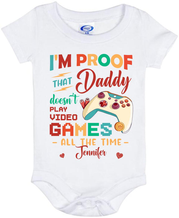 Personalized Daddy Baby Onesie Kid T-shirt - Father's Day 2023 Gift - Daddy Does Not Play Video Games All The Time