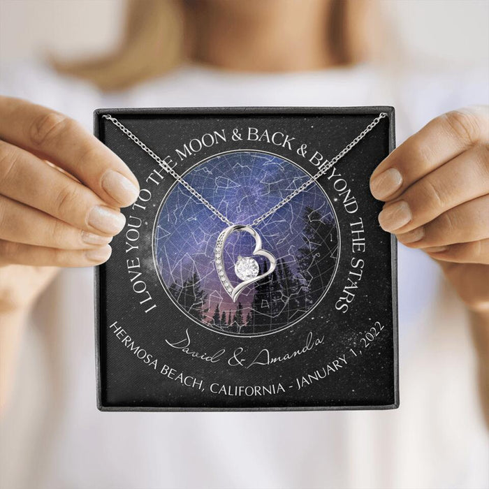 Personalized Couple Star Map Necklace - Anniversary Gift For Couple - Mother's Day Gift For Wife From Husband - I Love You To The Moon & Back & Beyond The Stars