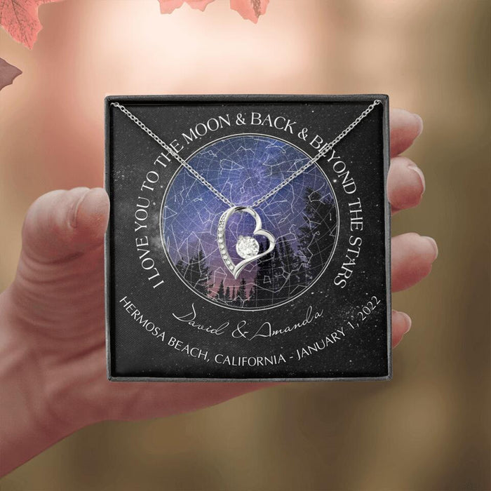 Personalized Couple Star Map Necklace - Anniversary Gift For Couple - Mother's Day Gift For Wife From Husband - I Love You To The Moon & Back & Beyond The Stars