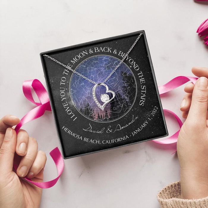 Personalized Couple Star Map Necklace - Anniversary Gift For Couple - Mother's Day Gift For Wife From Husband - I Love You To The Moon & Back & Beyond The Stars
