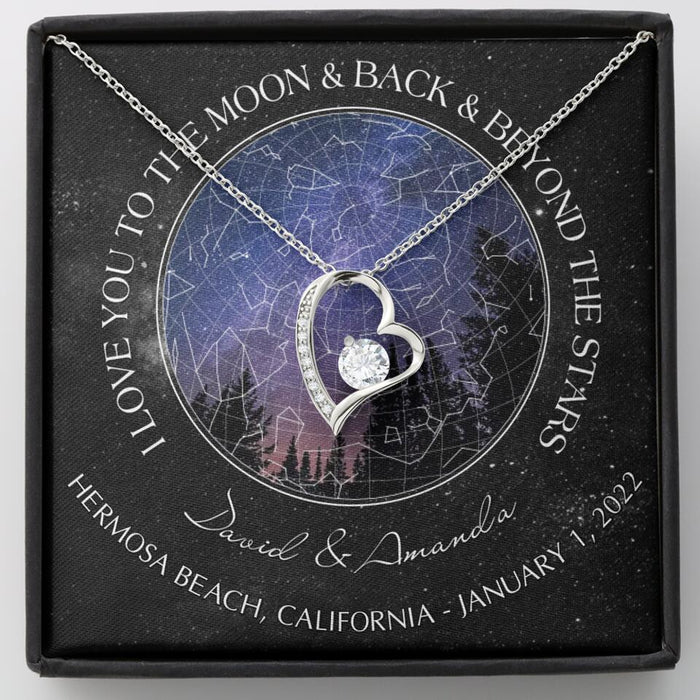 Personalized Couple Star Map Necklace - Anniversary Gift For Couple - Mother's Day Gift For Wife From Husband - I Love You To The Moon & Back & Beyond The Stars