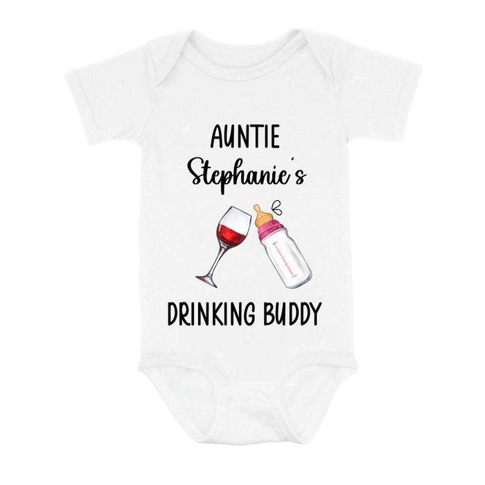 Personalized Baby Onesie/T-Shirt - Mother's Day Gift Idea For - Auntie Drinking Buddy