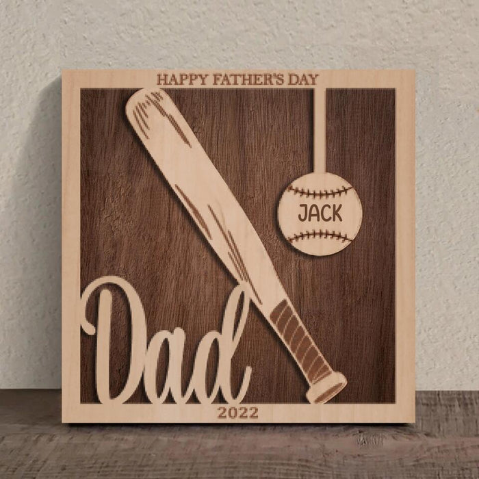 Personalized Baseball Square 3 Layered Baseball Wooden Art - Gift Idea For Father's Day 2023