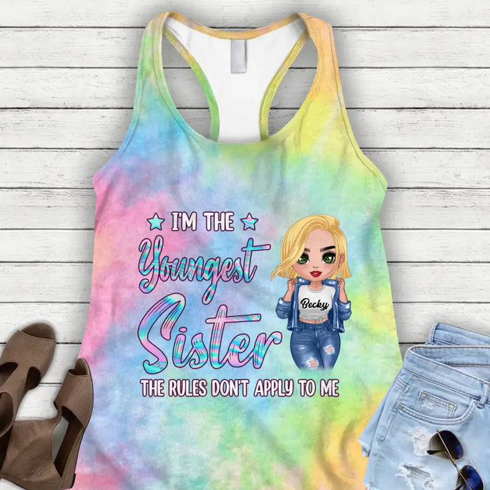 Custom Personalized Sister AOP Women's Racerback Tank Top - Gift Idea For Sisters - I'm The Youngest Sister The Rules Don't Apply To Me
