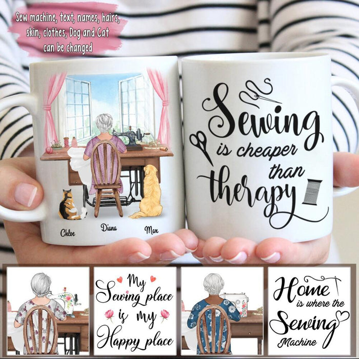 Personalized Coffee Mug For Sewing Lovers - Best Mother's Day Gift For Grandma/Mom/Aunt  - Sewing is cheaper than therapy - HA9DNZ