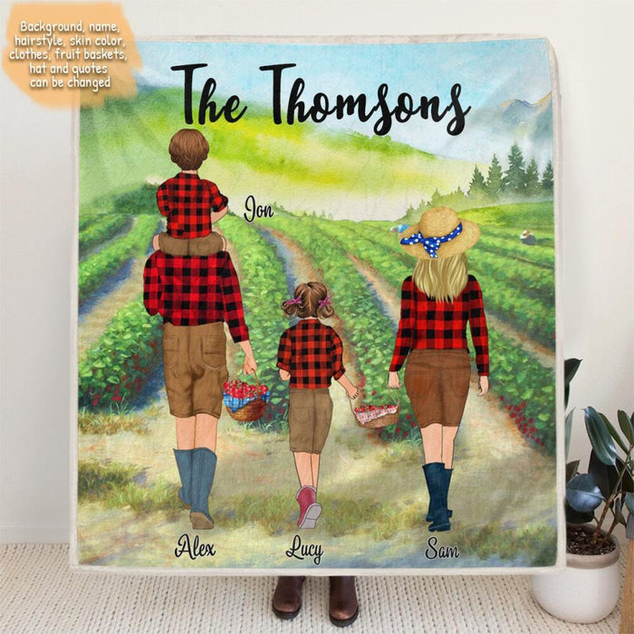 Personalized Family Picking Fruits in Summer Weekend/Summer Holiday - Fleece Blanket - Best Gift for Family/Couple - The Thomsons - IEIGLG