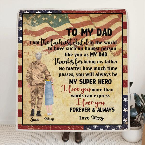 Custom Personalized Soldier Father and Child Blanket - Gift For Father's Day From Son and Daughter - I Love You Forever and Always - DISY8N