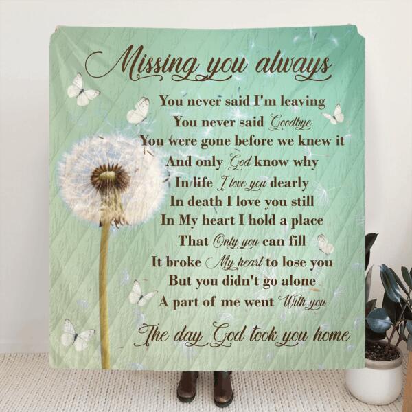 Custom Personalized Remembrance Quilt/ Fleece Blanket- Missing You Always - GTWDM6