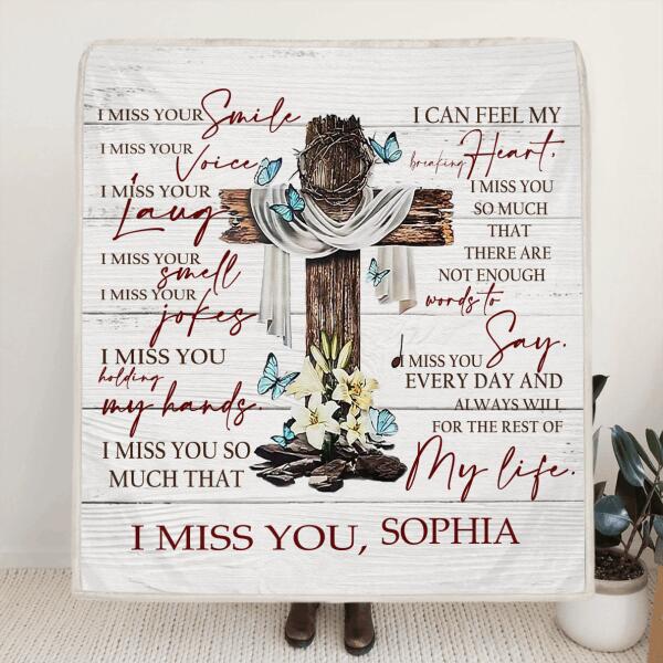 Custom Personalized Memorial Quilt/ Fleece Blanket - Memorial Gift- I Miss You