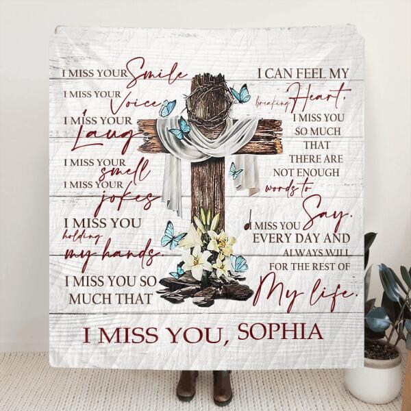 Custom Personalized Memorial Quilt/ Fleece Blanket - Memorial Gift- I Miss You