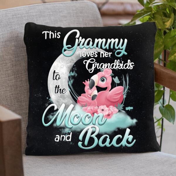 Custom Personalized Grandma Flamingo Pillow Cover/Cushion Cover - This Grammy Loves Her Grandkids To The Moon And Back - HWDFYR